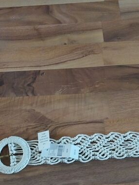 Lane Bryant Cream Braided Macramé Belt with Round Buckle